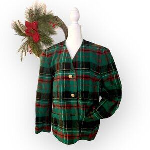 Vintage Pendleton Wool Tartan Blazer W/ Gold Buttons Green/Red Plaid Jacket